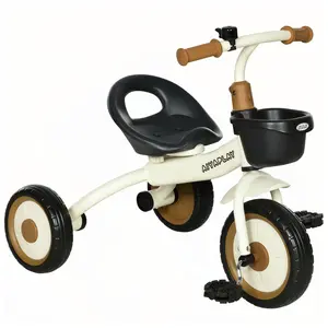 Qaba Kids Tricycle with Adjustable Seat |Toddler Bike for Children with Basket, Bell, Handlebar Grips | for Toddlers Age 2-5 ,White