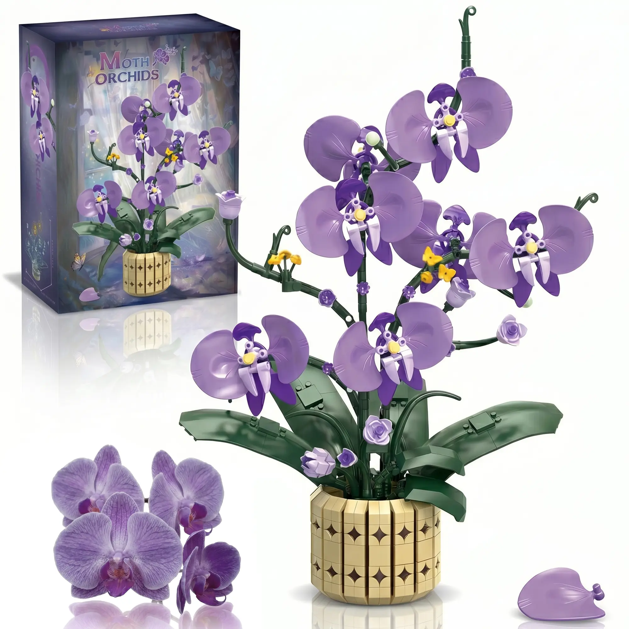 832-Piece Purple Orchid Bonsai Building Set, Botanical Flower DIY Brick & Parts Kit for Adults and Teens, Elegant Aesthetic Office Decor, Relaxing Creative Project, Unique Gift for Plant Lovers, All Seasons High-End Home Decoration