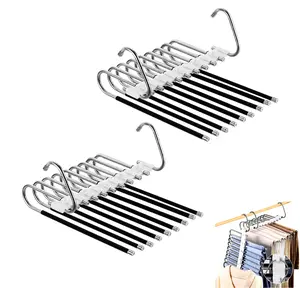 9-layer Pants Hanger, Space Saving Pant Hanger Organizer, Stainless Steel S-Shaped Multi-Function Hanger with Non-Slip Hooks, Closet Organizers and Storage for Pants Jeans Leggings Trousers scarves Skirts, Storage Hanger for Closet Organization