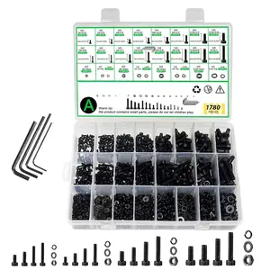 1780 count M2 M4 M5 M3 Screws Set, Metric Bolt Assortment Kit, Metric Machine Screw Assortment Kit, Alloy Steel Black  and Nuts Kits with Washers Set, Hex Socket  Cap Screws Kit