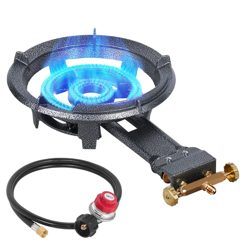 Bestfire 90,000 BTU Single Burner Outdoor Stove: Portable 13" Cast Iron Propane Burner with Adjustable Pressure Regulator，Perfect for Outdoor Cooking
