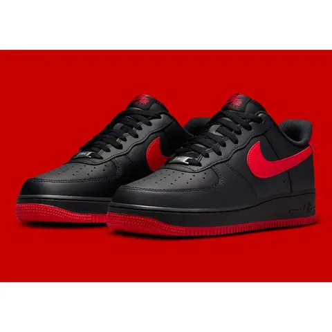 Nike Men's Low Top Sneaker - Air Force 1 "Black/University Red" FJ4146-002, Casual Trendy Fashion Sports Everyday Athletic Footwear, Casual Trendy Sneakers