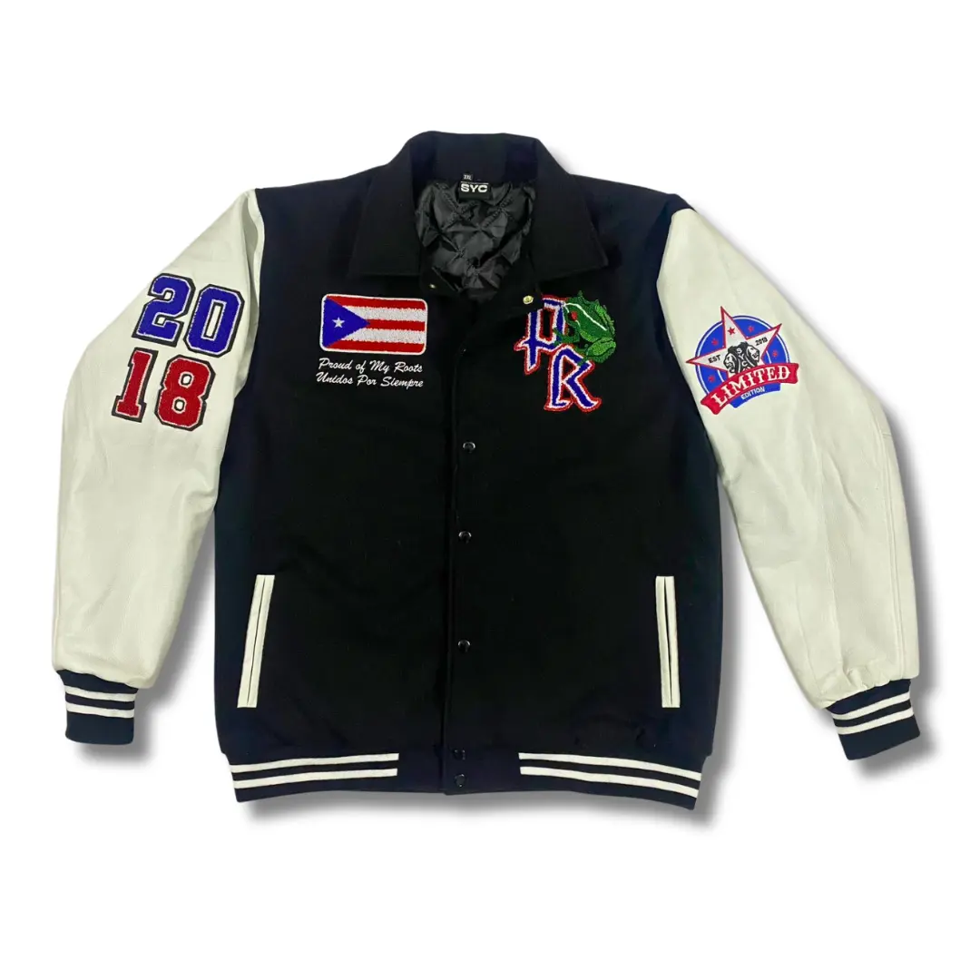 Premium Puerto Rico (BLK)Varsity Jacket Leather Menswear