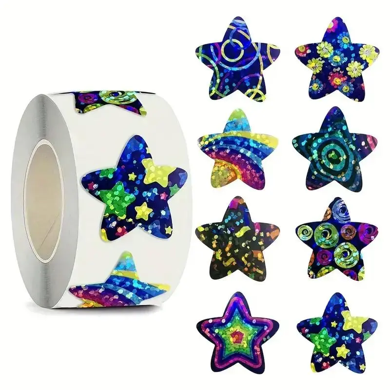 Star Pattern Tape, 1000pcs/2 Rolls Colorful Star Glitter Sticker Packs, Decorative Sticker for Crafts, Gift Wrapping, Scrapbook Materials, Journal Making, Gift Decor