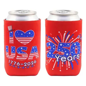 250th USA Can Cooler, Red White Blue Coozie, Independent Day BBQ Hugger & Patriotic Beer Sleeve