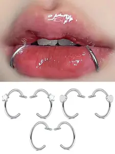 Gothic Stainless Steel Vampire Teeth Lip Rings Set, Unique Halloween Cosplay Accessories, Unisex Party Jewelry for Men & Women