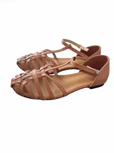 Women's Hollow Out Roman Style Trendy Sandals, Thick Heel Summer New Design, T-Shape Braided Flat Bottom Shoes, Retro Vintage Artisan Look