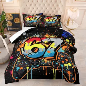 Game Console Graffiti Design Pattern Comforter Set, Soft And Comfortable Bedding Set (1 Comforter + 1/2 Pillowcase, No Pillow Core), Suitable For Teenagers And Adults, Suitable For Bedroom, Dormitory, And Apartment Settings