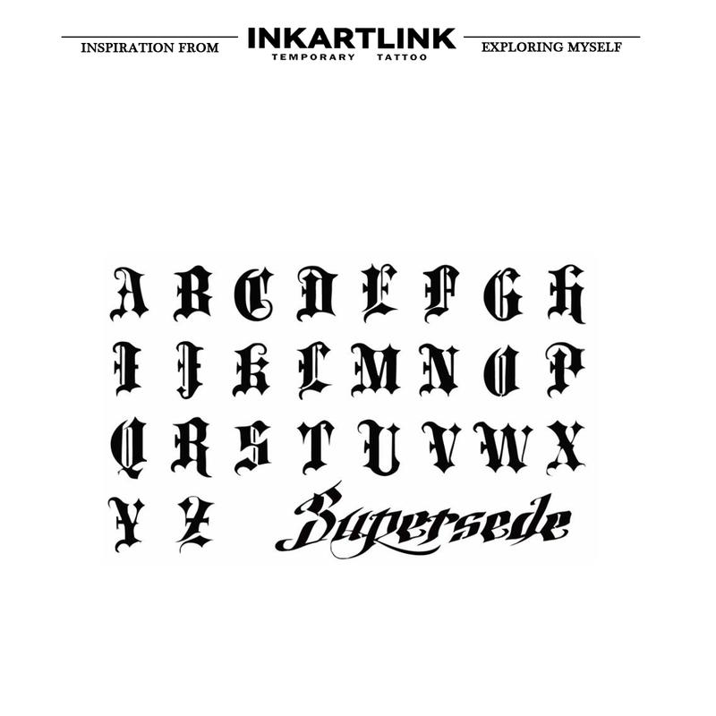 INKARTLINK magic art tattoo 2 pieces,Gothic Alphabet ,waterproof, semi-permanent, long-lasting, temporary, simple fake stickers,for party