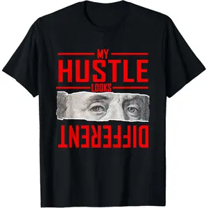 "My Hustle Looks Different" Motivational Hustle Graphic T-Shirt, Casual Short Sleeve Crew Neck