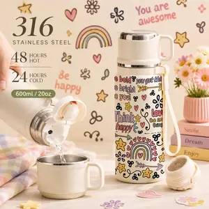 1 Pc 600ml Rainbow Heart Star Inspirational Quote Insulated Mug, Double Wall Thermal Cup, Leak-Proof Design, Keeps Hot Drinks Warm For 12 Hours And Cold Drinks Cold For 24 Hours, Perfect Motivational Gift, Stylish Durable Vacuum Cup For Daily Use, Office,