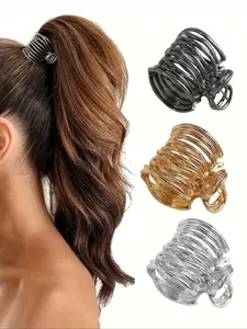 3pcs Hollow Metal Hair Clips, Elegant Plain Design, High Ponytail Holders, Party Dating Travel Sports Outdoor Commute, All Seasons, Hollow Metal Hair Accessories