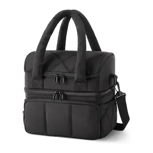 Lunch Bag  Double Deck Insulated Lunch Box, Quilted Puffer Lunch Tote, Leakproof, Durable & Reusable Large Lunch Cooler For Work Picnic Travel Meal Prep