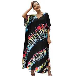 Women Plus Size Ethnic Print Kaftan Dress Swimsuit Cover Up,Mrs. Roper Kaftan, Swimsuit, bubu, mumu, Casual Womenswear Boho Caftan Baggy Beach Chic Summer Bohemian Drape Coat - Curve Ombre