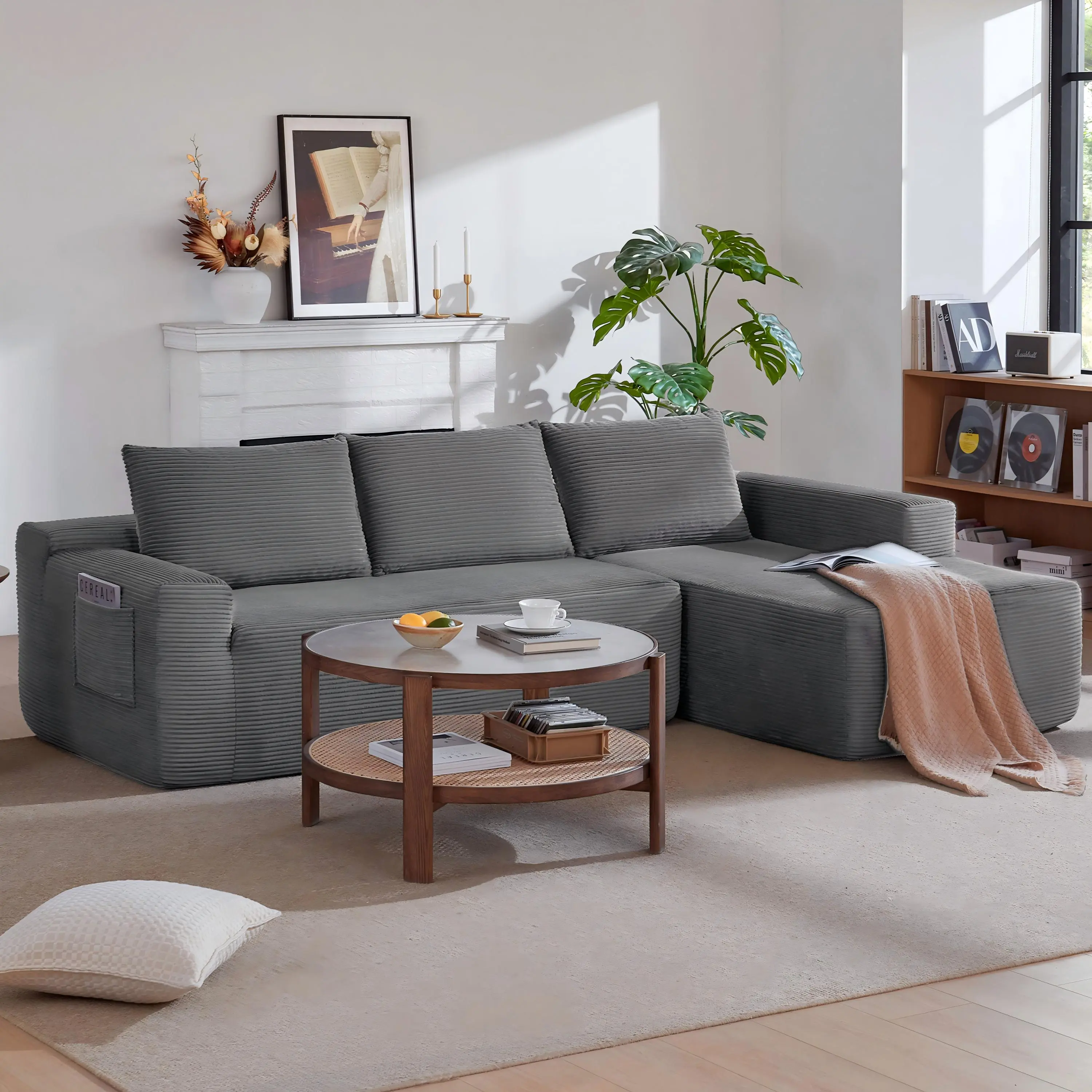 Right+Grey+Corduroy+Spring + Foam + 3 Seat