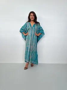 Lyla Cotton Gauze Kaftan in Turquoise Tie Dye