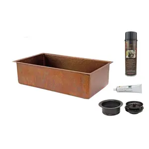 33" Antique Hammered Copper Kitchen Single Basin Sink w Matching Drain