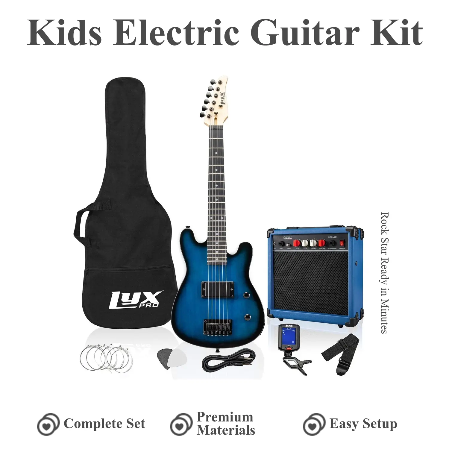 LYXPRO 30 Inch Electric Guitar Starter Kit for Kids with 20W Amp, Rosewood Neck, 6 Strings, 2 Picks, Tuner, Cable, Gig Bag & Shoulder Strap