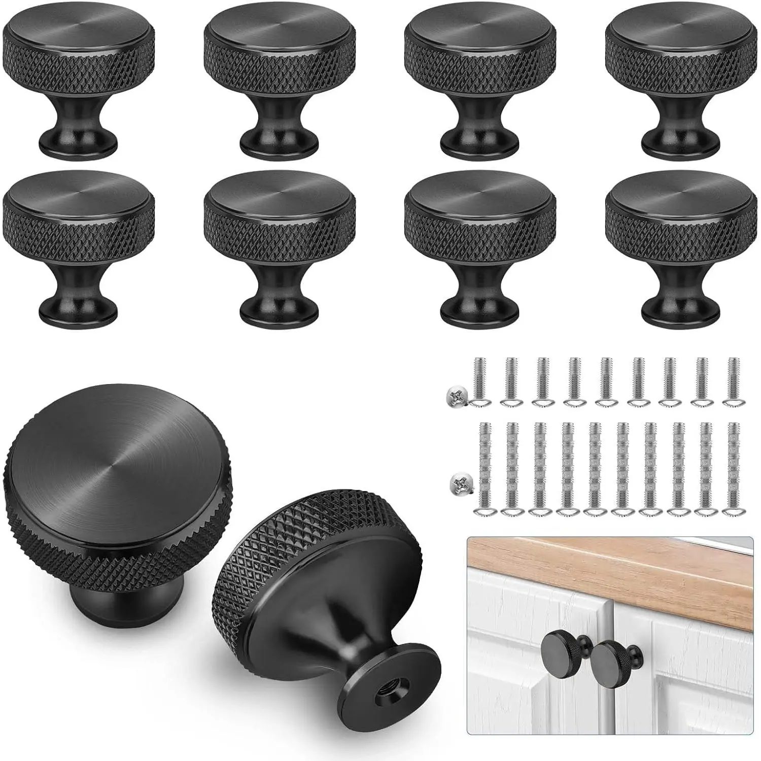 10-Count Zinc Alloy Kitchen Cabinet Doorknobs - 30mm Single Hole Round Synthetic Furniture Hardware, 1.06in Height, 10 Short Screws, Anti-Slip Grip, Adds Elegance for Drawers, Vanities