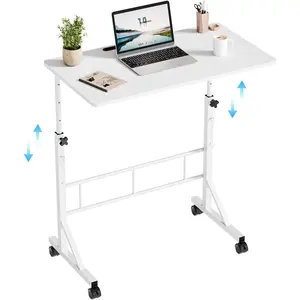 31.5" Rolling Work Table with Adjustable Height, Mobile Computer Desk with Locking Wheels, Portable Meeting Table Workstation for Office Home