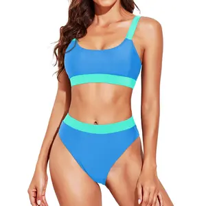 Tempt Me Women Two Piece High Waisted Bikini Swimsuits with Bottoms Teen Scoop Neck Sport Bathing Suits Plus Size Swimsuit Padded Push Up Swimsuit Swimwear with High Rise Cut Cheeky Bikini Bottom