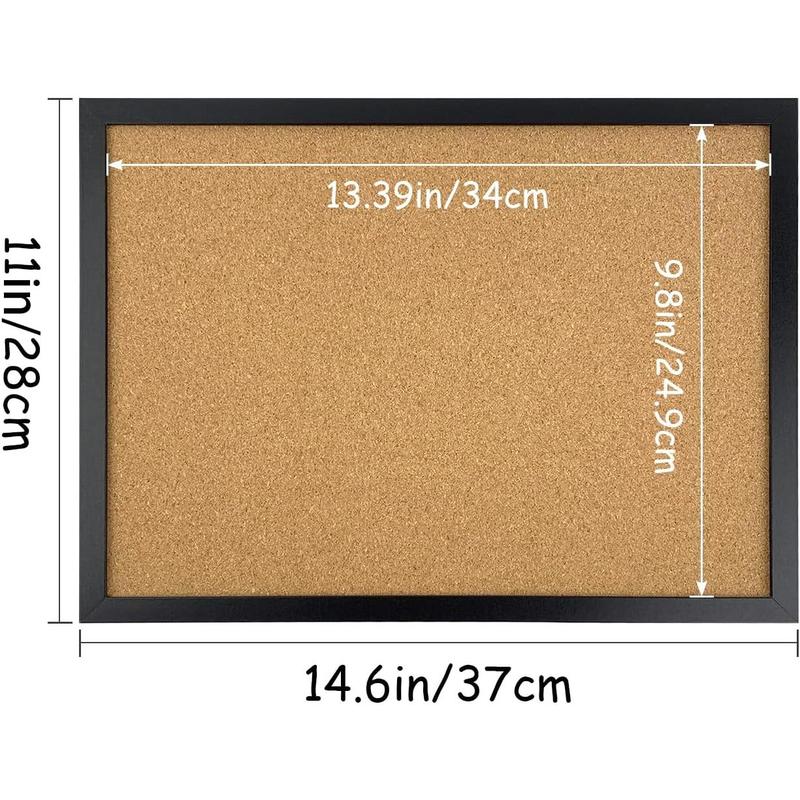 Black Cork Board Bulletin Board, 14.6"X 11" Cork Board, Oak Wood Finish Frame, Wall Mounted Cork Board for Office Home and School(Pins, Eye Bolts, gaskets, Screws)