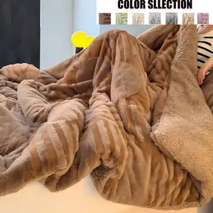 Emperor/king Size Faux Rabbit Fur Blanket, Dual-Sided Velvet Unique Texture, Warm Thick, Soft Winter Blanket, Ideal for Dormitory/bedroom, New Year Gift