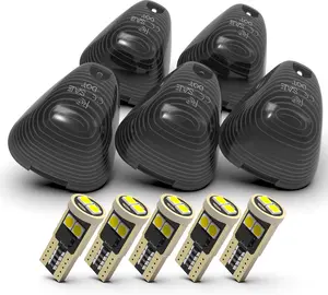 Smoked Cab Marker Light Lens With White Led Bulbs Compatible for Ford 1999-2016 F150 F250 F350 F450 F550 Super Duty Pickup Trucks