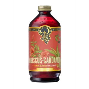 Hibiscus Cardamom Syrup, a floral and sweet hibiscus flavor with a hint of cardamom.  Perfect for sodas, mocktails and teas.  Made with whole ingredients and organic cane sugar.