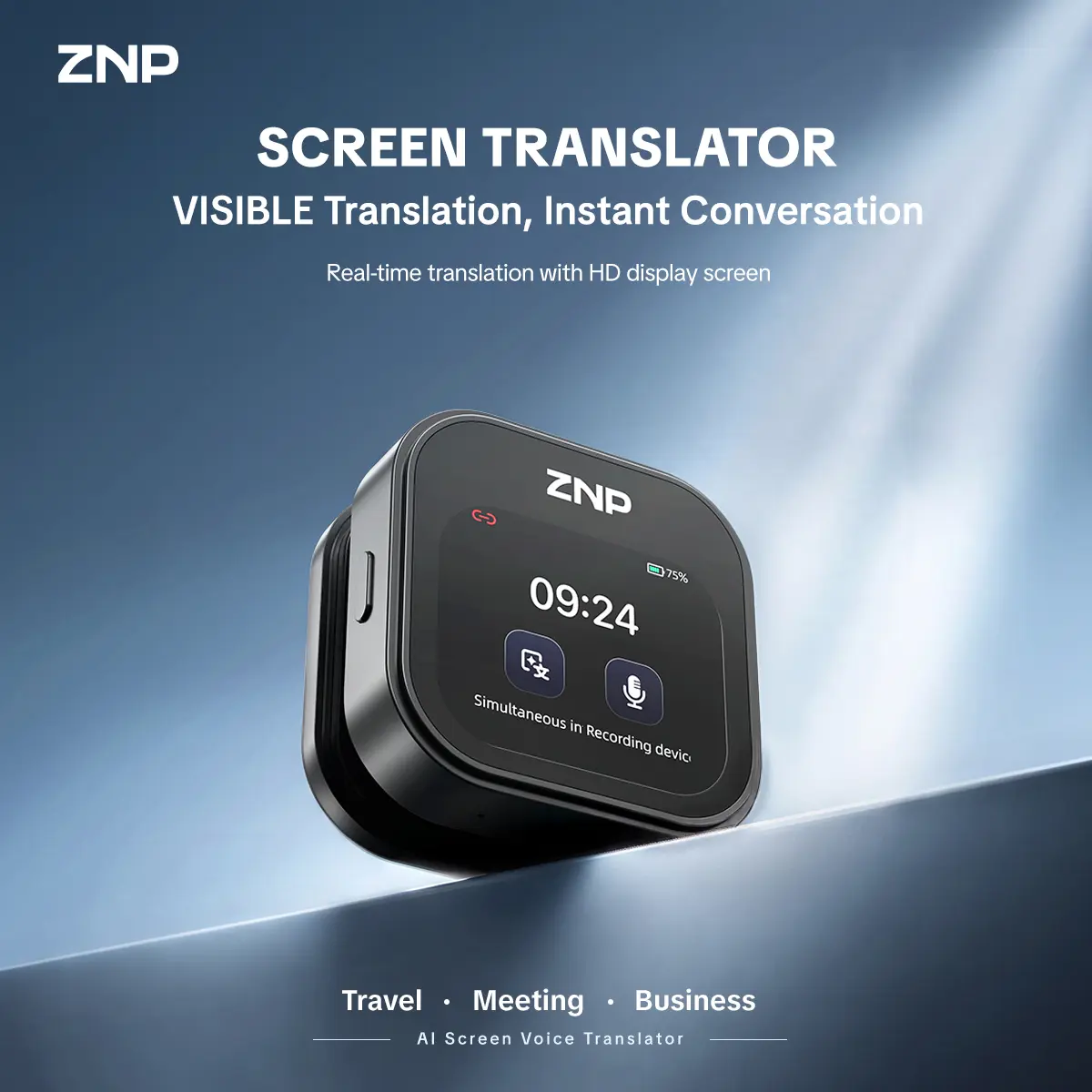 ZNP Z05 Smart AI Translator 165+ Languages,Real-Time Video Call Translation,with Screen & Lanyard,Recorder & Offline Translation with APP Support,for Travel,Lectures,Meetings & Interviews