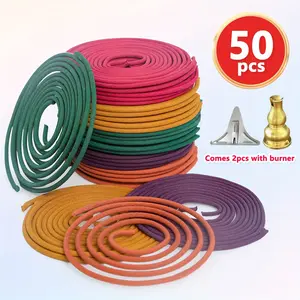 50 mixed scented spiral incense, lemon, rose, jasmine, lavender, burning time 3-4 hours, elegant aroma, made of artificial wood, containing fragrant powder and wood powder, suitable for home, kitchen, restaurant decoration, sleep, yoga