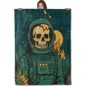 Cool Skull Astronaut Blanket, Comfy & Warm Flannel Explorer Skeleton Throw Blanket for Couch, Gifts for Men Boys Kids, Soft Lightweight Travel Bed Couch for 50"*60"