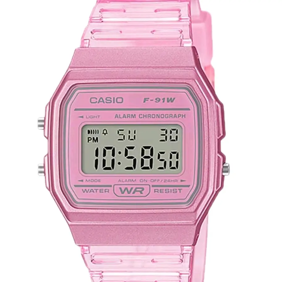 F91WS-4 Brand New Casio Pink Translucent digital watch for ladies