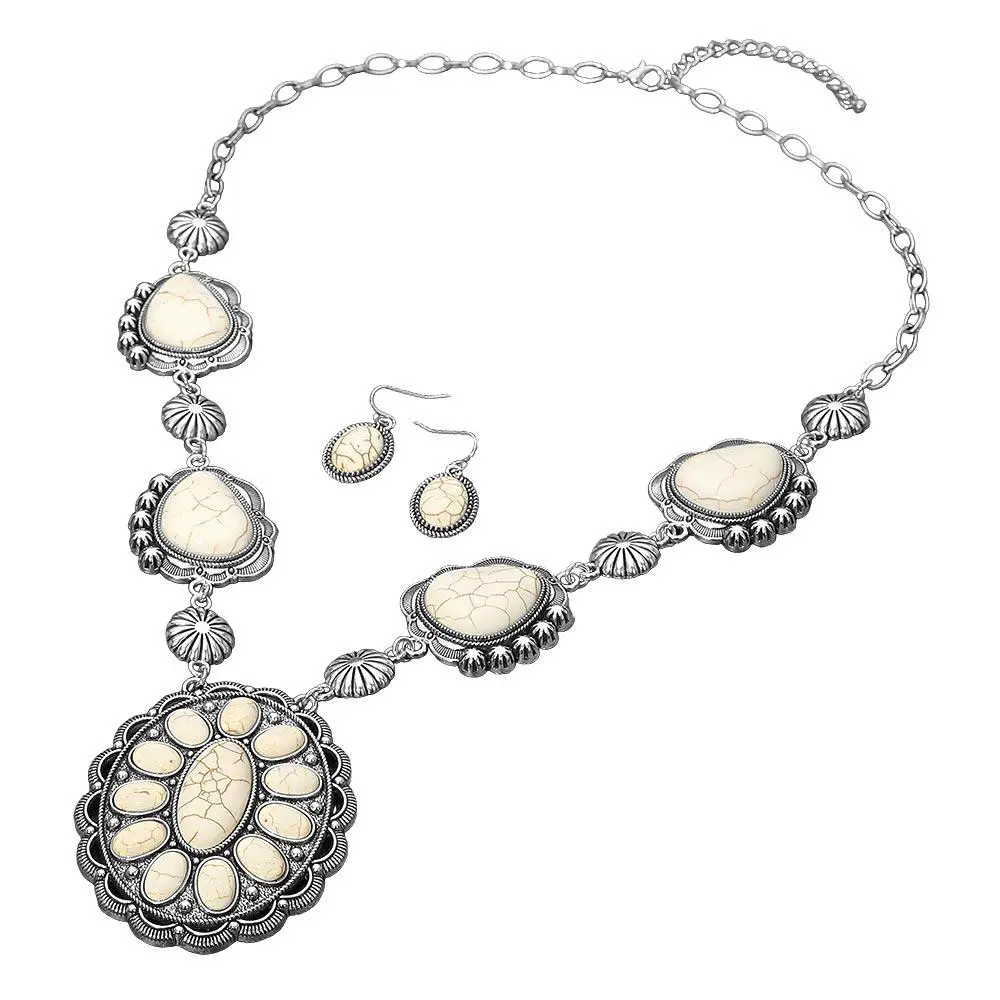 Bold Vintage Oval Western Conch Pendant Statement Necklace 28" + 3" L, 2.8" L & 1.25" L, Lead Nickel Compliant, Ideal for Western-Themed Events