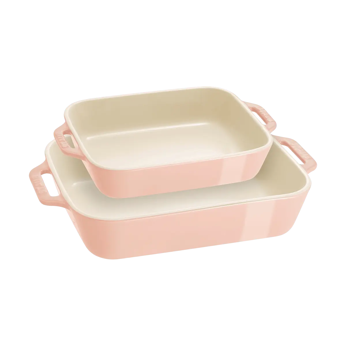Staub Rectangular Baking Dish Set, 2-Piece Shallow Pink Cast Iron Cocotte for Roasting & Baking, French Oven Essentials