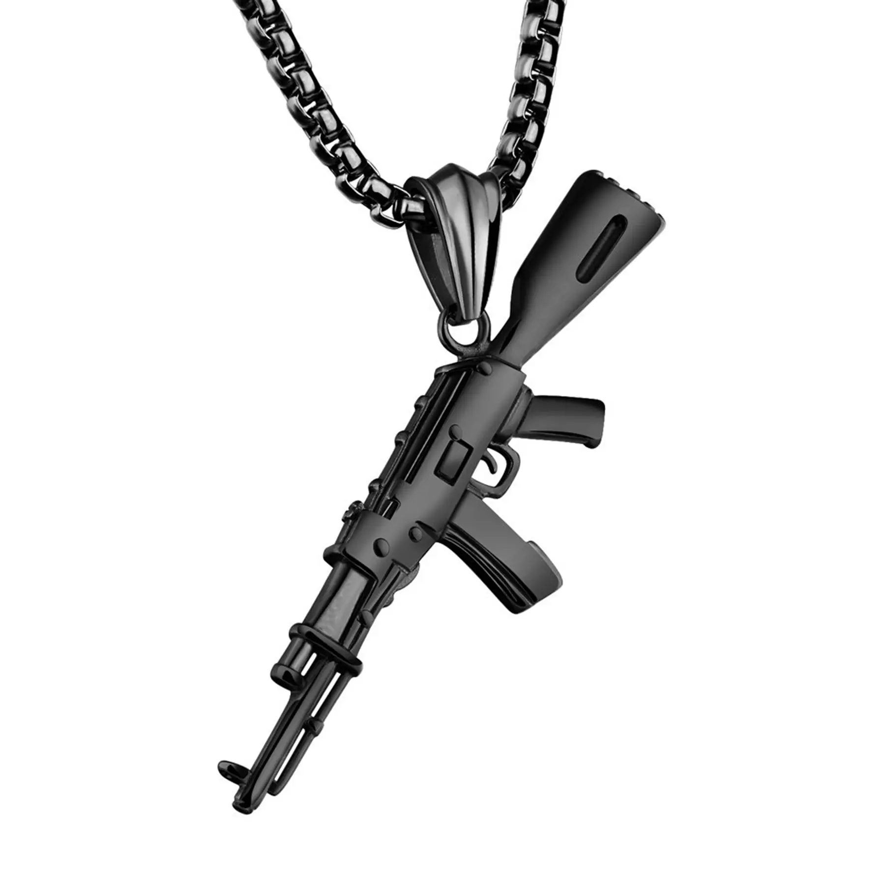 OIDEA Men's Submachine Gun Pendant Necklace, Tarnish-Free Durable Stainless Steel, 22" Long Curb Chain, Bold Punk Army-Style Hip-Hop Jewelry, Birthday Gift Ideas & Graduation Accessory, Daily Wear Chains, Chunky Necklace, Fashionable Jewelry Accessories,,