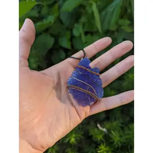 Blue Resin Crystal Necklace Geode Necklace Pink Blue and White Resin Crystal Pendant Wire Wrap Copper Pendant Crystal Cosplay Ren Faire