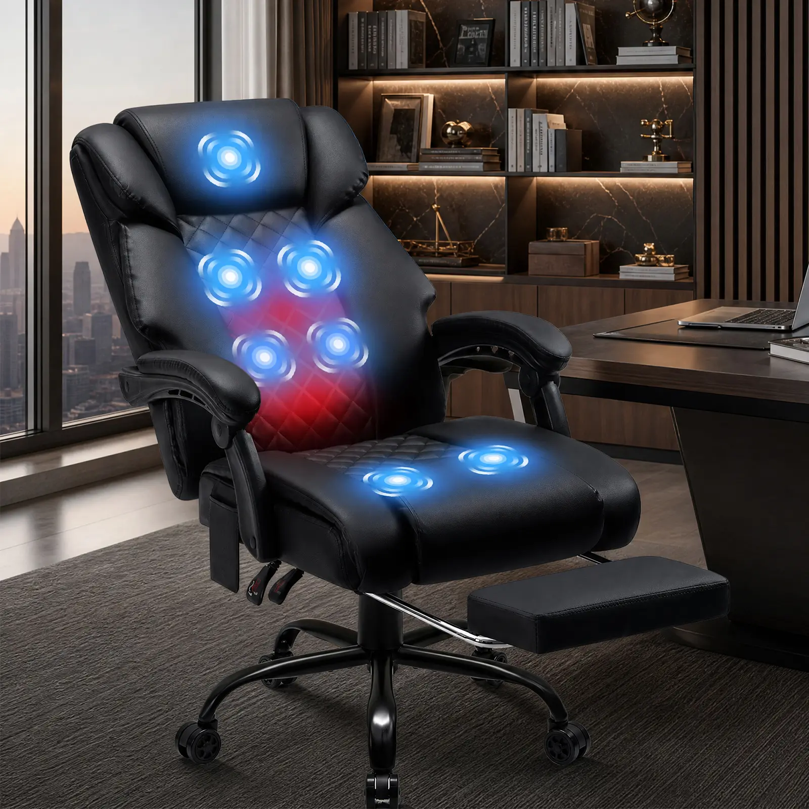 HOFFREE 7 Points Vibration Massage Office Chair with Heat Ergonomic Executive Office Chair with Footrest Reclining Home Office Desk Chairs