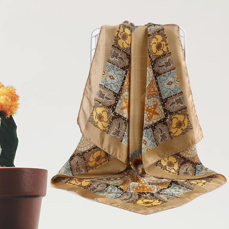 4 Pcs 27 Inch Silk Scarf for Women Hair Satin Scarf Square Silk Bandanas Large Head Scarves for Sleeping