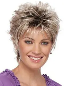 Fashion Women's Short Curly Wig, Wavy Synthetic Hairpiece, Ombre Layered Wigs, Puffy Layered Gradient Golden Curly Hair, Suitable for Daily Cosplay Special Holidays Wear, Pixie Cut Wig