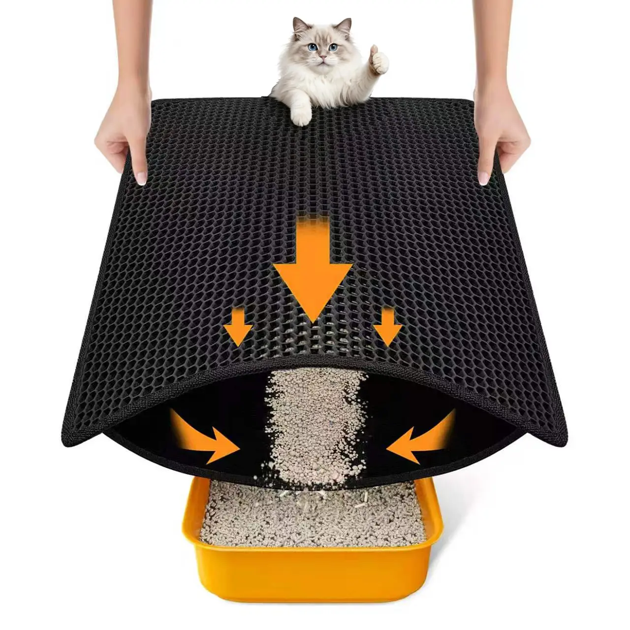 Cat Litter Mat, Double-Layer Waterproof Litter Trap, 36" x 24" Gray | Honeycomb Design Catches Scattered Particles to Stop Tracking, Urineproof Base Protects Floors, Easy to Clean