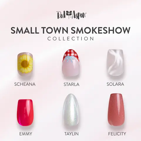 Red Aspen Small Town Smokeshow Press On Nails Collection Salon-Quality Damage-Free 2-Week Wear Nail Dashes