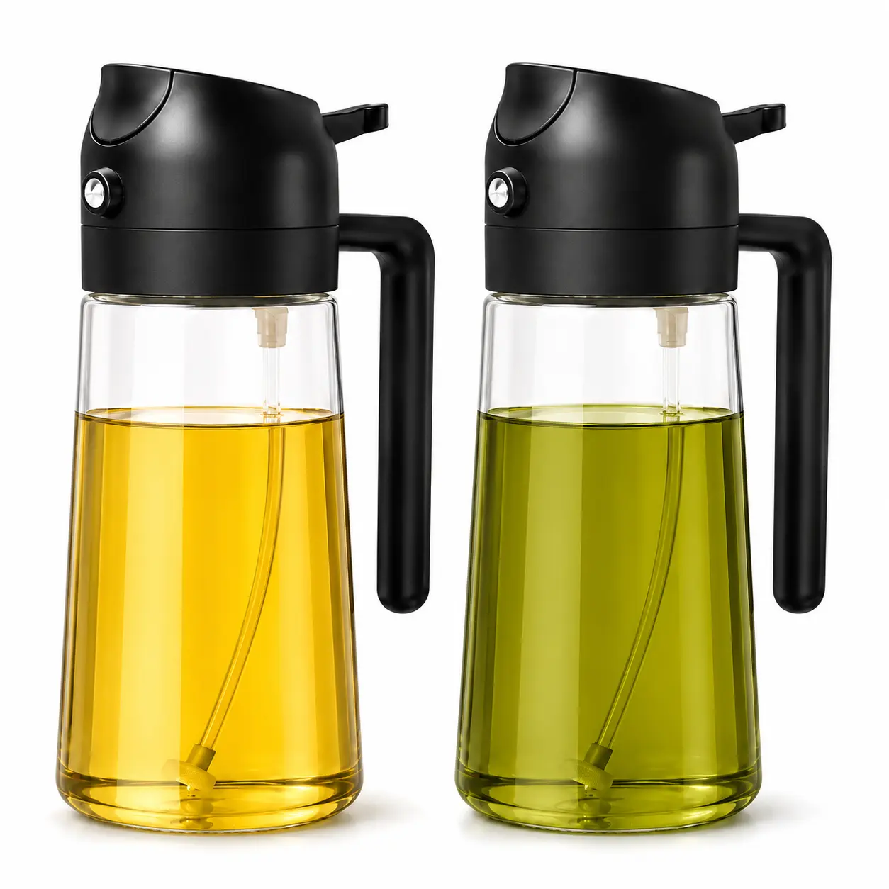 AISOON 2-in-1 Transparent Glass Traditional Oil Dispenser-Sprayer Bottle (470ml/16oz) - Mess-Free No-Drip Kitchen Utensil with Fine-Mist Spray Type, Pouring Spout for Cooking, Seasoning, Precise Control, Convenient Use