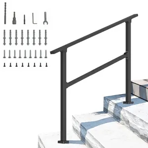 3 Step Hand Rails for Outdoor Steps, Adjustable 40" x 36" Stair Railing Kit Fits 1 to 3 Steps, Black Stair Handrail for Concrete Steps, Porch Steps