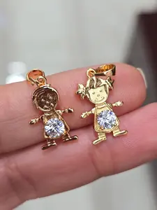 Oro Brasilero 14K Gold Filled Boy & Girl Necklace with 2mm Chain and Crystal Eyes 16Dijes de niño y niña