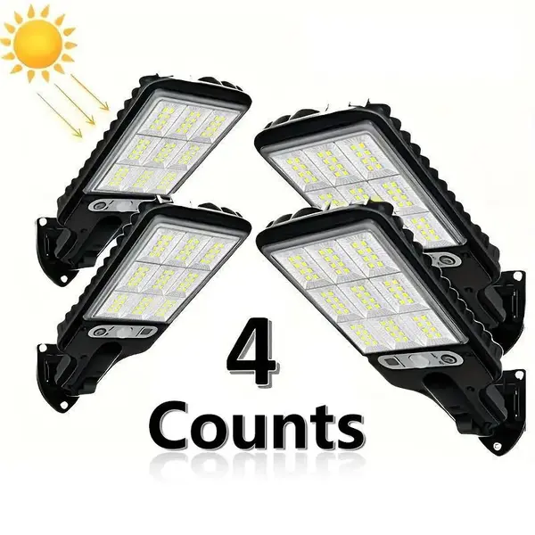 4-Pack Solar LED Street Lights - IP6 Waterproof, Motion Sensor, Dimmable, 3 Modes (Security/Highlight/Dim), Smart Remote Control, Easy Adjustment, Weather-Durable Outdoor Wall Light for Backyard, Outdoor Pathway
