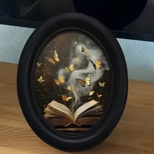 Vintage Gothic Oval Picture Frame, Butterfly and Wisdom Book Design, Country Style Wall Art Decor, 6.8x8.7 Inches, Home Office Decoration, Home Decor Accessory