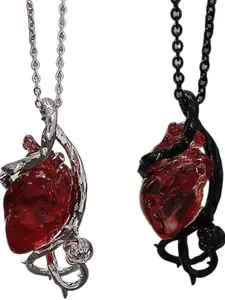 Gothic Snake Wrapped Anatomy Heart Pendant Necklace Set, Resin Dark College Style Jewelry, Unisex Silver Color/silver Chain