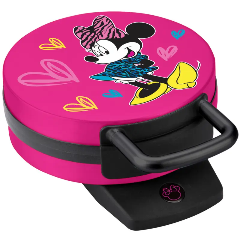 Minnie Mouse Waffle Maker by Select Brands, Easy Bake Nonstick Coated Waffle Iron, 7"Minnie Shaped Breakfast or Dessert Waffle in Minutes - Pink, 800W
