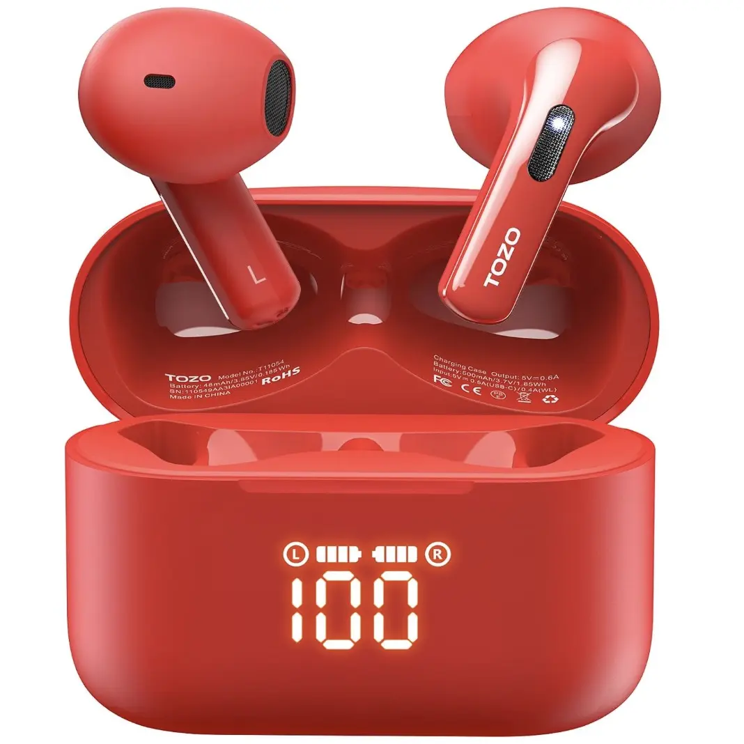 T21 In-Ear Wireless Bluetooth 5.3 Headphones - Digital Electronic Audio Earbuds with Dual Mic, Noise Cancellation, IPX8 Waterproof, 44H Playback, Stereo Sound, LED Display, Wireless Charging Case, 32 Custom EQs via APP, Stable Connection (Black)
